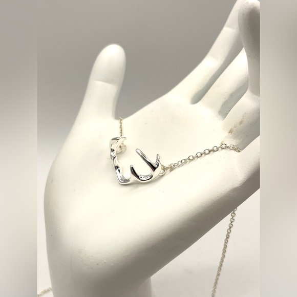 Silver Tone Dainty Deer Antler Necklace 18” - Picture 4 of 5